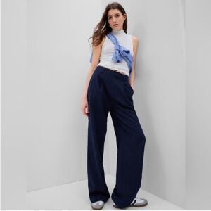 GAP Uniform Navy High Rise Pleated Wide Leg Pants